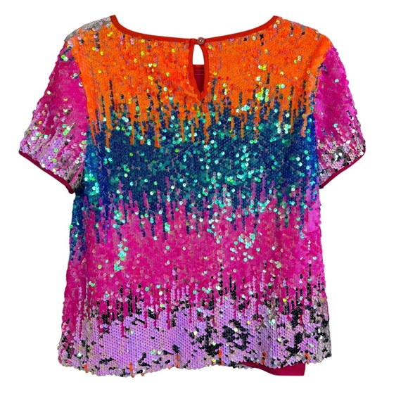 Eva Franco Loretta Multicolor Sequined Tee Vibrant Colorful Whimsy Party Fun S - Picture 8 of 12